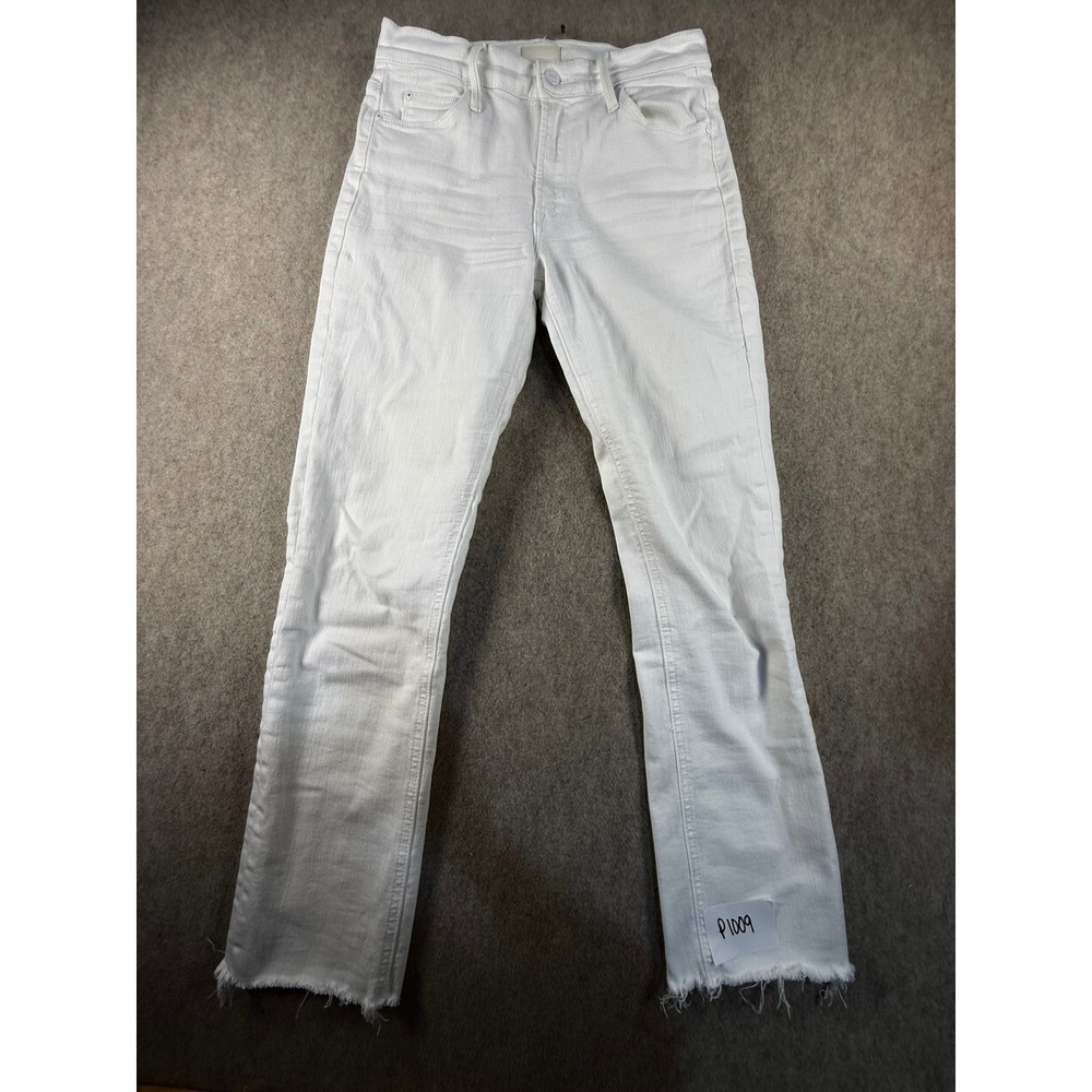 Mother White High Waisted Straight Leg Frayed Hem Jeans Size 27